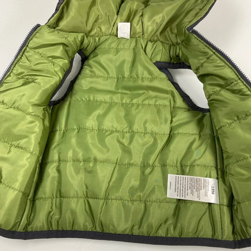 Baby Essentials Kids 18M Navy Blue Dinosaur Puffer Vest NEW Hooded Quilted Zip
